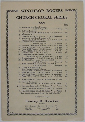 Image for Hymn for a Festival. SSATB and Piano Score