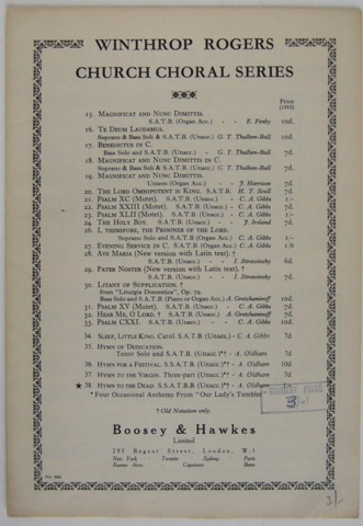 Image for Hymn for the dead. SSATB and Piano Score