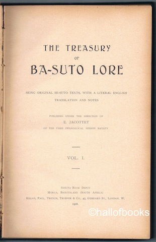 Image for "The Treasury Of Ba-Suto Lore: Being Original Se-Suto Texts, With A Literal English Translation And Notes. Vol. 1"