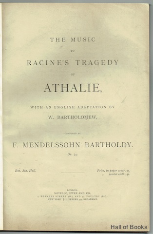 Image for The Music To Racine's Tragedy Of Athalie. Op.74. Vocal Score