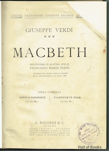 Image for Macbeth: Melodramma In Quattro Atti Di Francesco Maria Piave. Opera Completa: Canto e Pianoforte