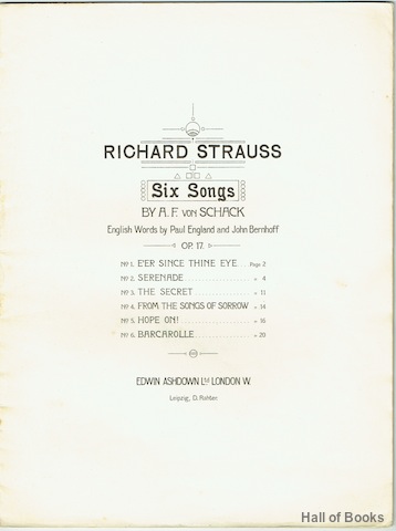 Image for Six Songs: Op. 17. For Low Voice