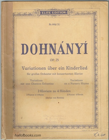Image for Variationen uber ein Kinderlied fur grosses Orchester mit konzertantem Klavier op. 25: Bearbeitung fur 2 Klaviere zu 4 Handen