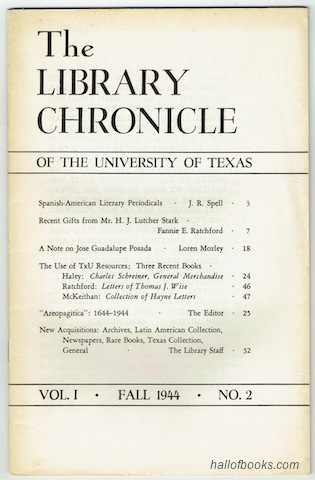 Image for The Library Chronicle Of The University Of Texas: Vol. I No.2 (Fall 1944)