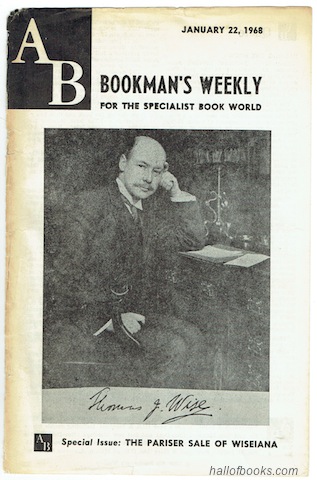 Image for "AB Bookman's Weekly For The Specialist Book World.  Special Issue: The Pariser Sale Of Wiseiana. January 22, 1968."