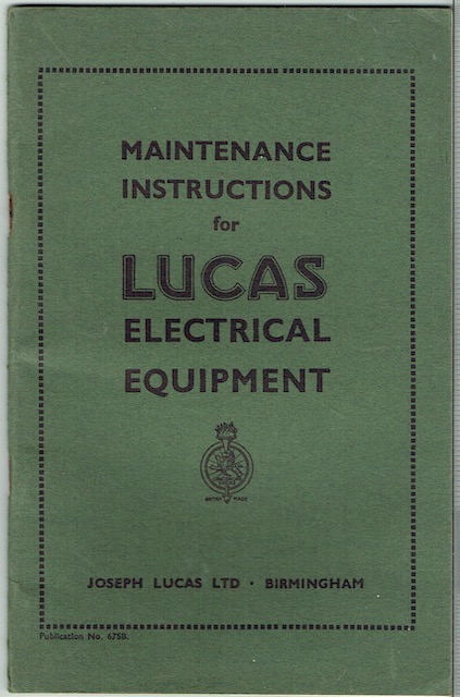 Image for Maintenance Instructions For Lucas Electrical Equipment