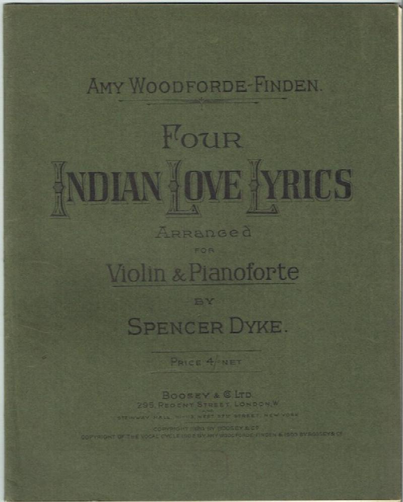 Image for Four Indian Love Lyrics: Arranged For Violin & Pianoforte By Spencer Dyke