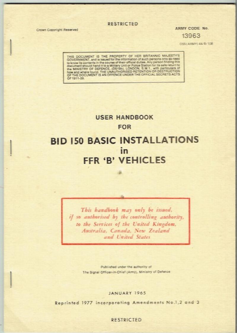 Image for User Handbook For BID 150 Basic Installations In FFR 'B' Vehicles
