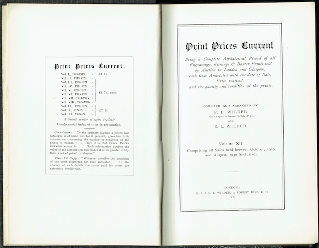 Print Prices Current Volume XII: Comprising All Sales Held Between October, 1929, And August, 1930 (inclusive)
